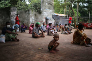 People are waiting for relief food during COVID-19 epidemic